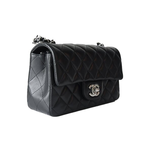 Chanel Lambskin Quilted Mini Rectangular Flap Bag Silver Hardware Black - Picture 2 of 3